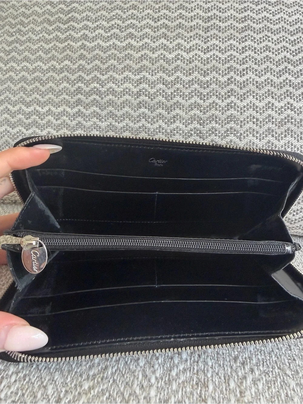 Cartier Panthère Black Leather Zip Around Long Wallet Silver Panthère Hardware